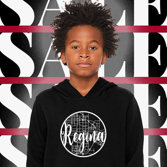REGINA, SK Classic Map Black Hoodie [Youth] **Discontinued Colour/Style**