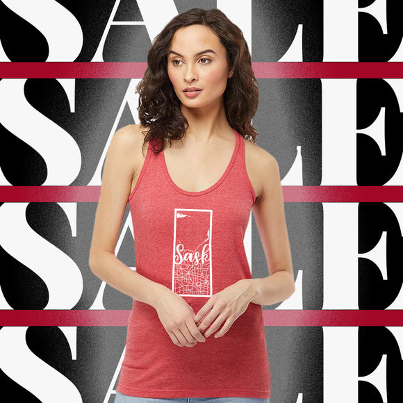 SASK Map Heather Red Fitted Racerback Tank [Women] **Discontinued Colour/Style**