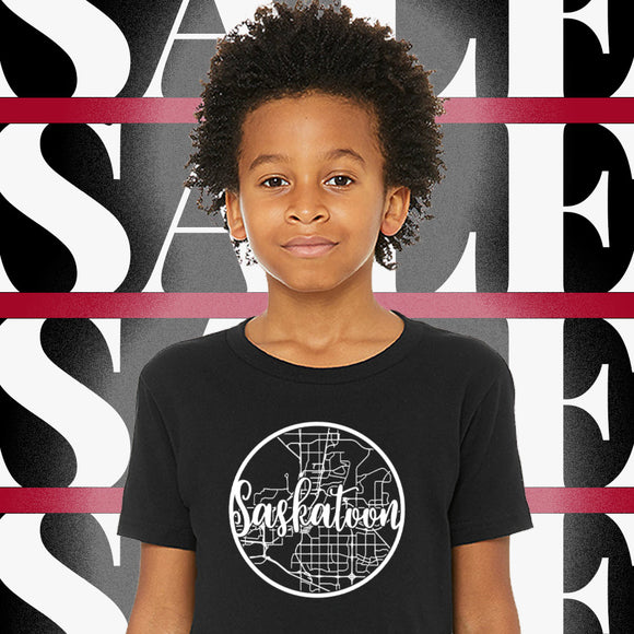SASKATOON, SK Classic Map Black Shirt [Youth] **Discontinued Colour/Style**