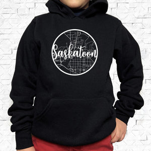 SASKATOON, SK Classic Map Black Hoodie [Youth] **Discontinued Colour/Style**